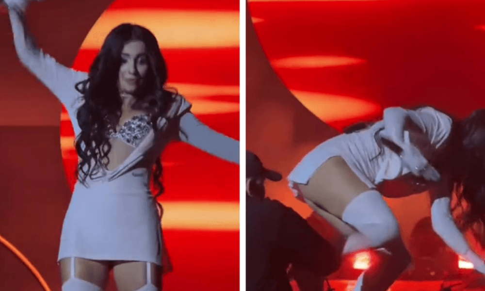 Анна Трінчер впала на сцені в сміливому міні та декольте — відео